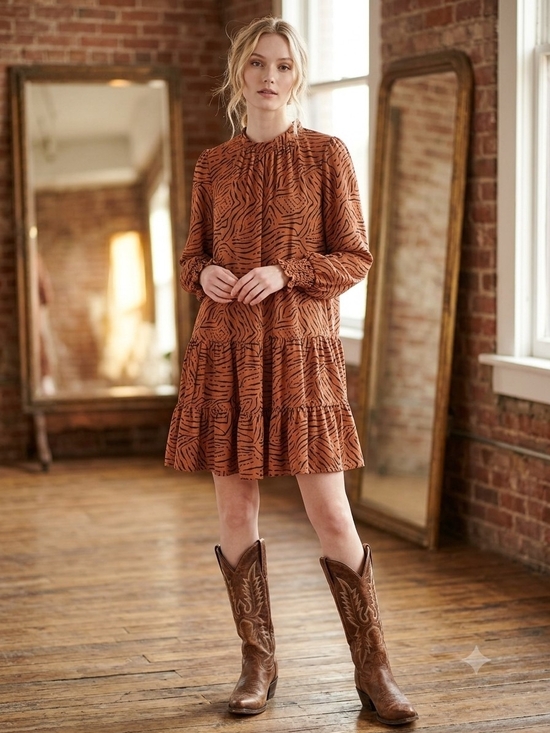 Nine West Dresses & Skirts - Nine West Rust Patterned Tiered Mini Dress Size S